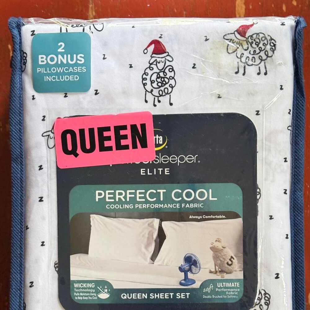6-pc Serta Perfect Sleeper Christmas Santa Sheep QUEEN Size Sheet Set 2xtra PC's